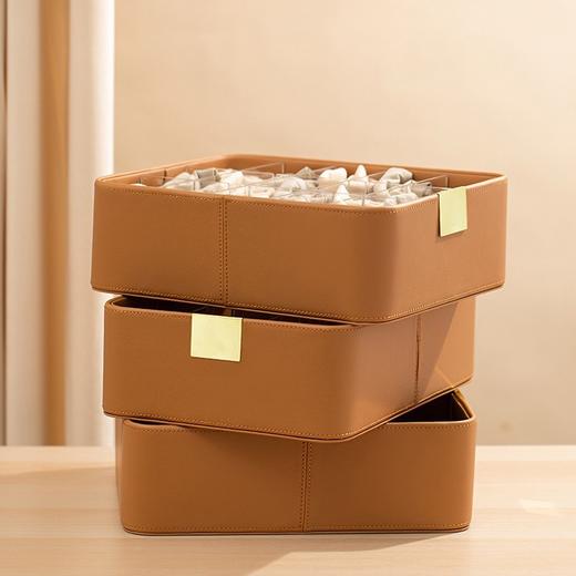 【咖色/灰色可选】娜家皮革无分格收纳筐 商品图1