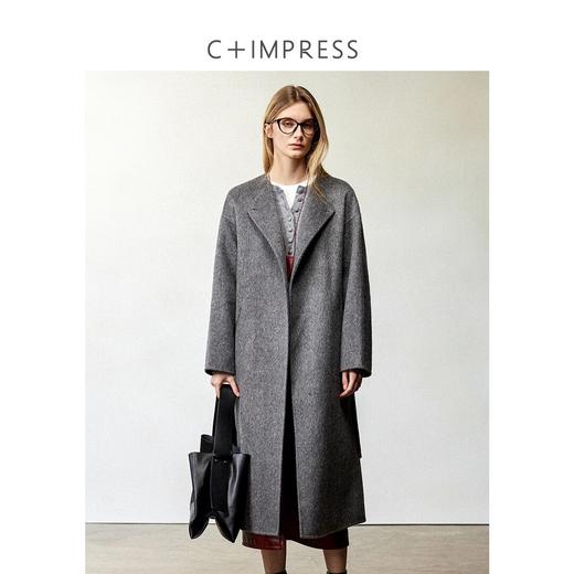 CIMPRESS/西嘉澳洲精梳细支羊毛双面呢大衣女秋冬可拆卸围脖外套(货号:DY2404062) 商品图1