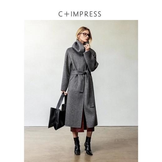CIMPRESS/西嘉澳洲精梳细支羊毛双面呢大衣女秋冬可拆卸围脖外套(货号:DY2404062) 商品图3