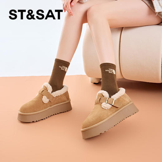 星期六圆头百搭舒适厚底加绒雪地棉鞋SS3411A1PZ 商品图0