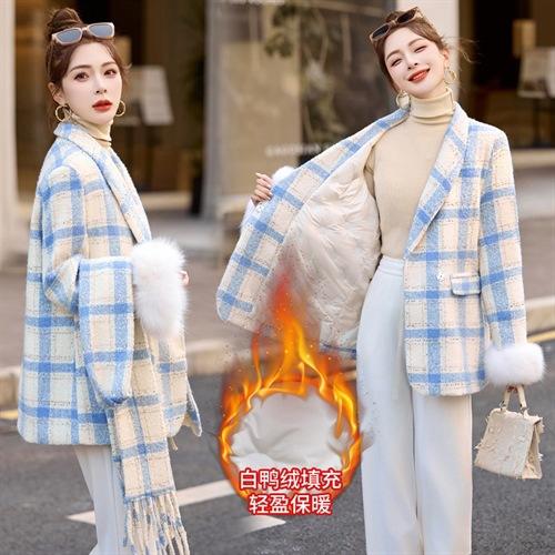 圣诞战袍时尚羽绒服，格子外套配围巾HHYS1399-2 商品图0