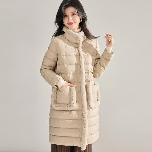 【高货sh】全新升级【铂金会员735/天猫999/差价264】(11856) 洛诗琳24秋冬新款白鸭绒拼接獭兔毛柔软长款立领羽绒服 商品图0