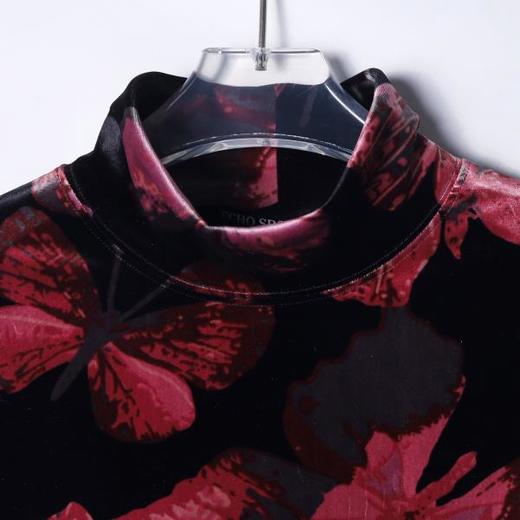 T1981秋冬季新款时尚个性绒面满印蝴蝶撞色半高领长袖T恤百搭复古简约 商品图2