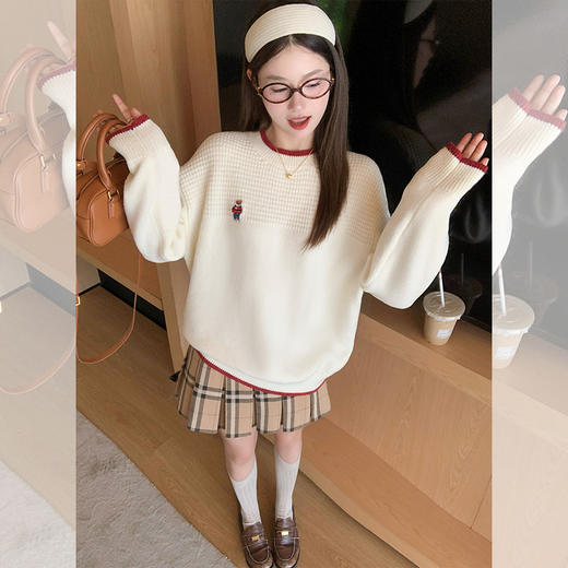 <曾小咸推荐>现货秒杀 ！微信超特价！小熊刺绣撞色边毛衣 日常179.99 立减90 秒杀89.99！！ 商品图2