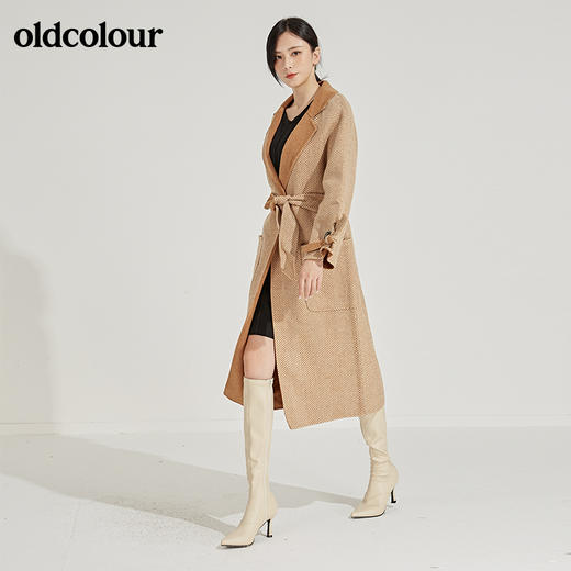 oldcolour冬季人字纹毛呢大衣女中长款K45156531 商品图4