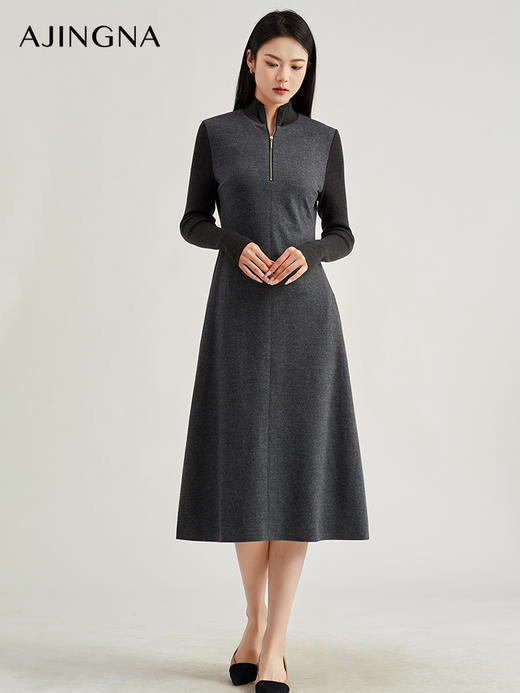 【商场同款】阿菁娜时尚两穿高领翻领针织连衣裙A28D112009 商品图1