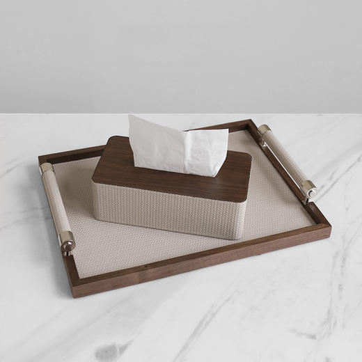 【3款可选】娜家新中式简约皮质胡桃木收纳盒 商品图0