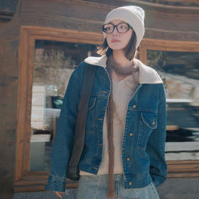 【顺丰包邮】82451 洛诗琳美式复古拼接羊羔毛翻领夹棉牛仔外套 229