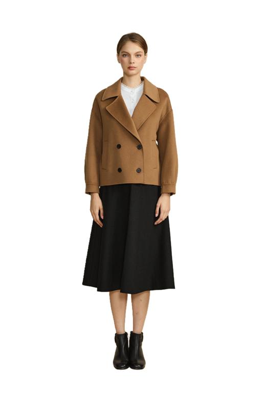 VIVIAN LIU TD2459307秋女装新款翻领双排扣短款羊毛大衣 商品图5