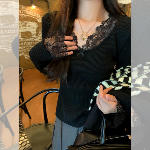 <曾小咸推荐>2色蕾丝边领打底衫 商品图9