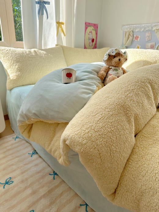 【软糯温暖】秋冬加厚ins韩系羊羔绒+牛奶绒四件套冬学生宿舍床牛奶绒三件套 商品图2