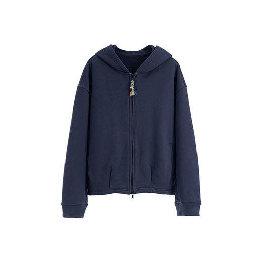 绽放876朵/结构感卫衣秋冬纯棉加绒开襟双头拉链宽松外套连帽上衣 商品图4