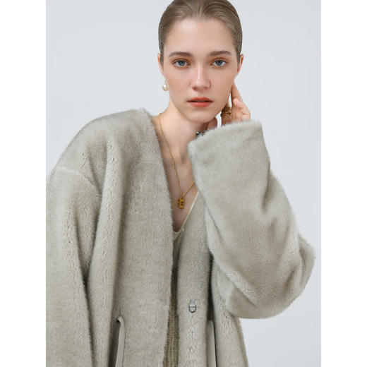 COCOBELLA高奢原色仿貂绒环保皮草外套PU腰带短款大衣FU3003-3 商品图1