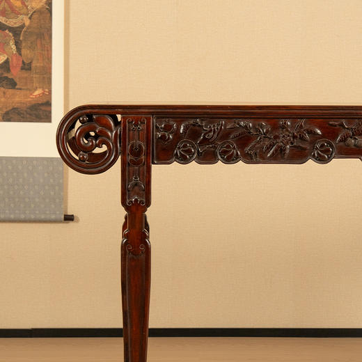 二十世纪 红木浮雕多子多福多寿书卷式大平头案 商品图1