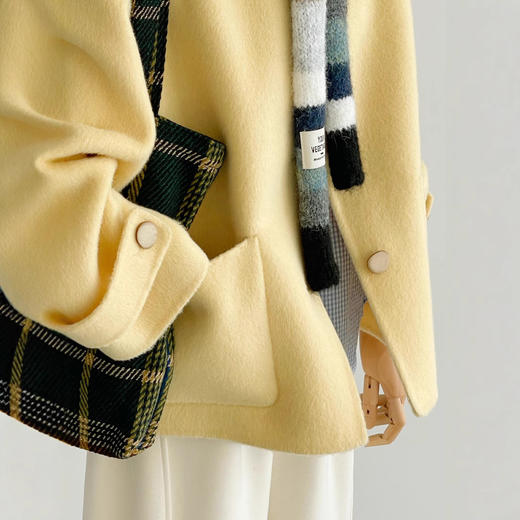 【黄油泡芙】24秋冬高级马卡龙黄色新款连帽百搭通勤简约大衣外套！ 商品图3