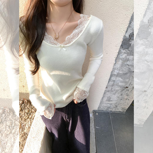 <曾小咸推荐>2色蕾丝边领打底衫 商品图0