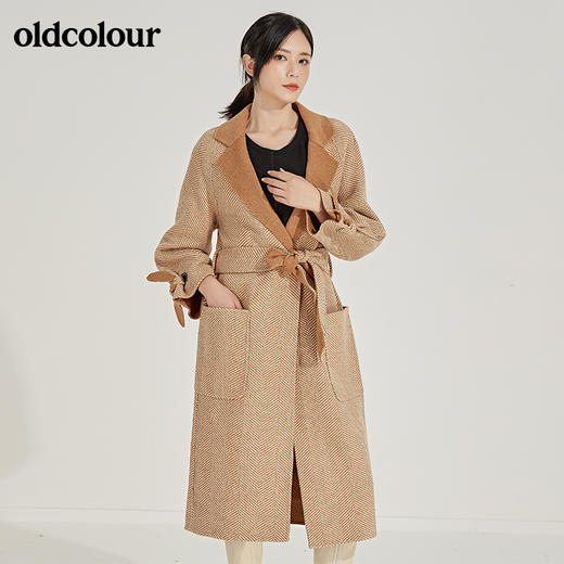 oldcolour冬季人字纹毛呢大衣女中长款K45156531 商品图3