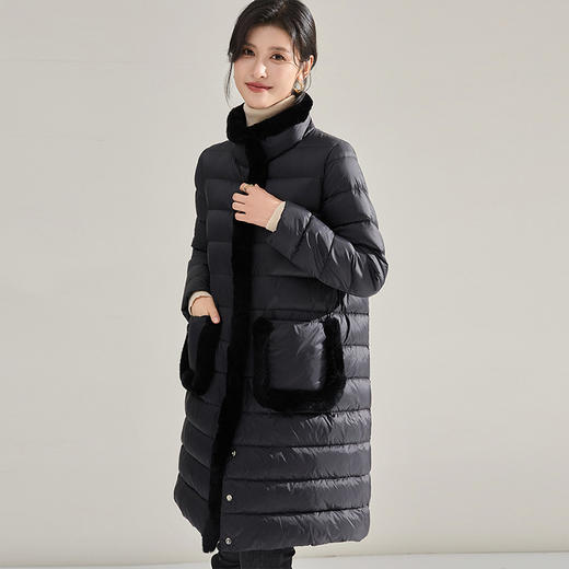 【高货sh】全新升级【铂金会员735/天猫999/差价264】(11856) 洛诗琳24秋冬新款白鸭绒拼接獭兔毛柔软长款立领羽绒服 商品图3