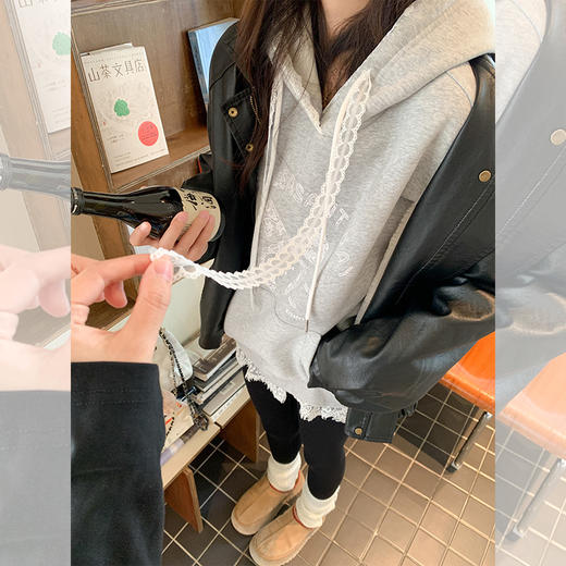 <曾小咸推荐>现货秒杀 ！微信超特价！蕾丝绣花加绒连帽卫衣 日常199.99 立减110 秒杀89.99！！ 商品图3