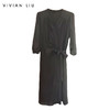 VIVIAN LIU R2424103春女装新款V领侧腰系带长袖收腰连衣裙 商品缩略图0