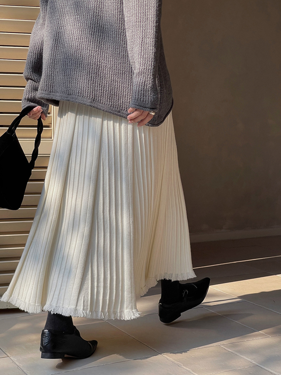 LR【雪顶流苏裙】针织百褶流苏半身裙