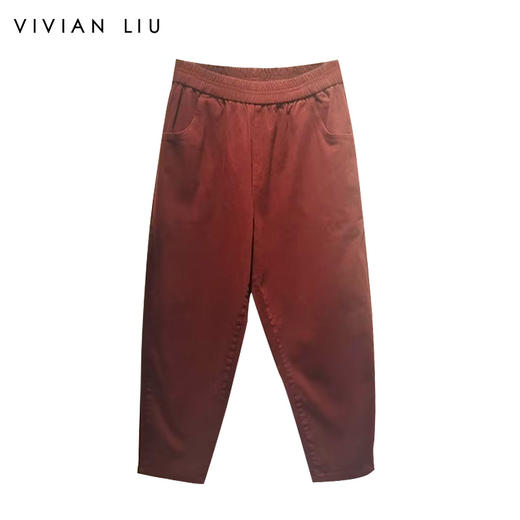 VIVIAN LIU TD2445019秋女装新款斜插兜显瘦松紧休闲长裤 商品图0