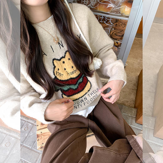 <曾小咸推荐>趣味汉堡绣花套头毛衣 商品图1