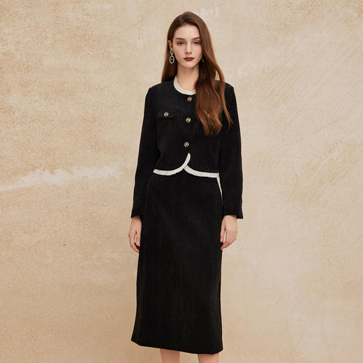 PH110斯尔丽2024冬季新款小香风短外套搭配直筒长裙OL气质减龄时尚套装 商品图4