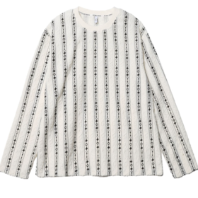 T383新款轻奢链状条纹T恤男女秋季休闲宽松时尚长袖百搭上衣