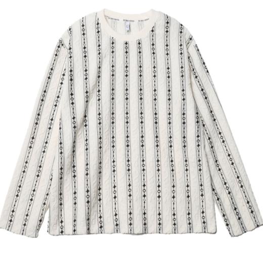 T383新款轻奢链状条纹T恤男女秋季休闲宽松时尚长袖百搭上衣 商品图0