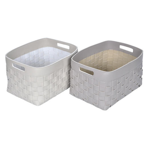 【白色/灰色/咖色】娜家轻奢皮革编织收纳筐 商品图1
