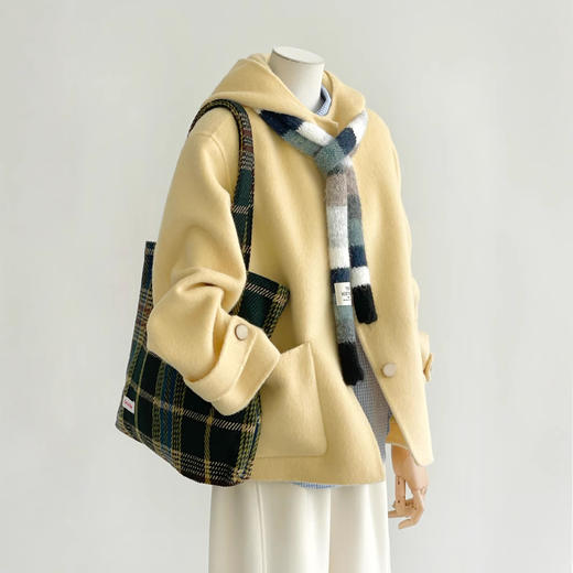 【黄油泡芙】24秋冬高级马卡龙黄色新款连帽百搭通勤简约大衣外套！ 商品图2