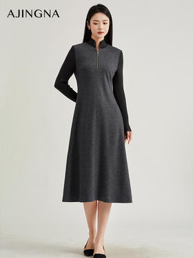 【商场同款】阿菁娜时尚两穿高领翻领针织连衣裙A28D112009