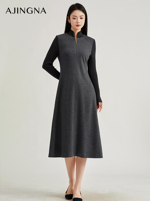 【商场同款】阿菁娜时尚两穿高领翻领针织连衣裙A28D112009 商品图0