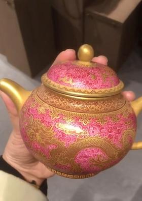 原矿胭脂红龙纹壶