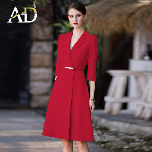 AD赫本小红裙子女2023新款红色正式场合西装连衣裙收腰显瘦礼服裙 商品图3