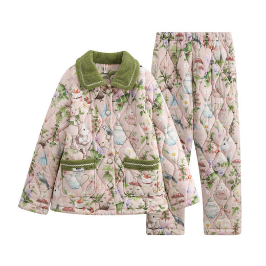 芬腾加绒加厚睡衣女冬季翻领开衫三层夹棉珊瑚绒可外穿家居服套装 商品图4