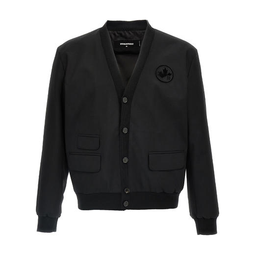 DSQUARED2 男士枫叶徽标贴花羊毛外套 黑色 S74AM1517 S40320 900 商品图0