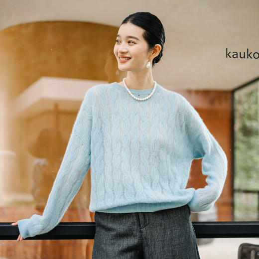 绽放旅行女装664朵/桑蚕丝山羊绒复古文艺绞花经典圆领套头毛衣 商品图1