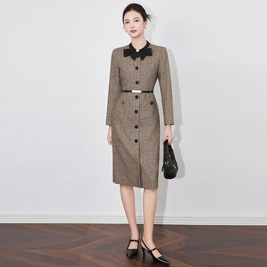 【高货wl】全新升级【铂金会员367/天猫499/差价132】(03952) 洛诗琳秋冬新款复古经典通勤蝴蝶结领显瘦中长款连衣裙 商品图0