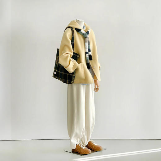 【黄油泡芙】24秋冬高级马卡龙黄色新款连帽百搭通勤简约大衣外套！ 商品图0