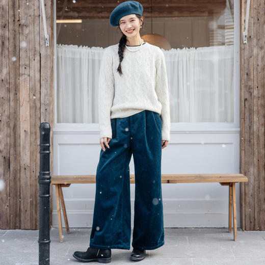 绽放旅行女装843朵/秋冬灯芯绒复合绒松紧腰防风保暖直筒休闲长裤 商品图1