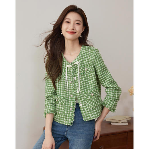 【年货节】熙世界小香风外套女秋款优雅毛边粗花呢短外套女 商品图3