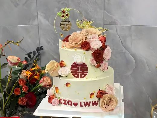 『花开并蒂』订婚婚礼蛋糕 商品图0