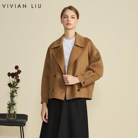 VIVIAN LIU TD2459307秋女装新款翻领双排扣短款羊毛大衣