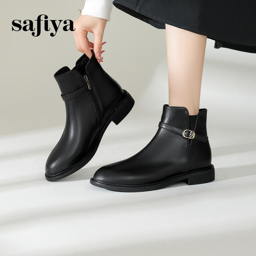 Safiya/索菲娅2024冬季休闲圆头粗跟时尚百搭短靴 SF44116154 商品图0