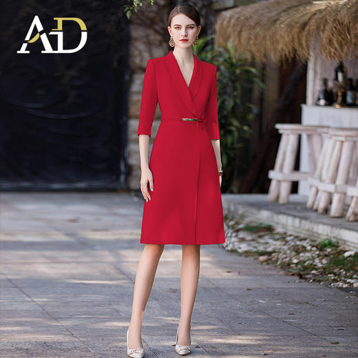 AD赫本小红裙子女2023新款红色正式场合西装连衣裙收腰显瘦礼服裙 商品图1