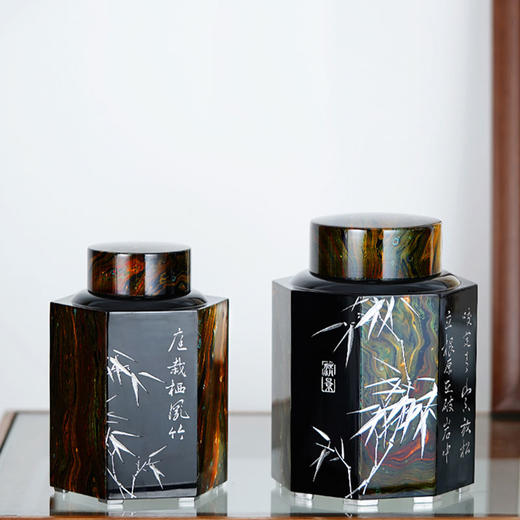 三友竹石茶仓（漂流漆反雕）-斑锡龙 商品图0