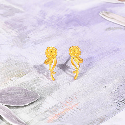 周六福黄金耳钉足金耳坠计价森野玫瑰花耳饰梦幻森林系列节日礼物 商品图2