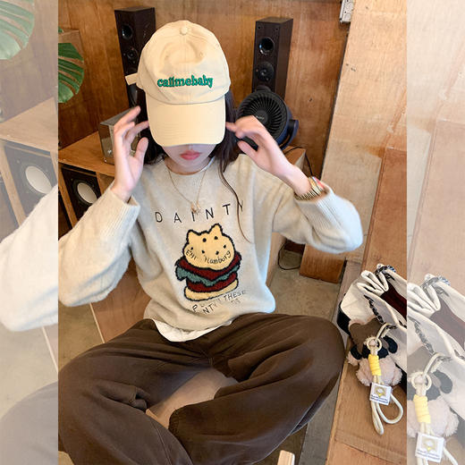 <曾小咸推荐>趣味汉堡绣花套头毛衣 商品图0